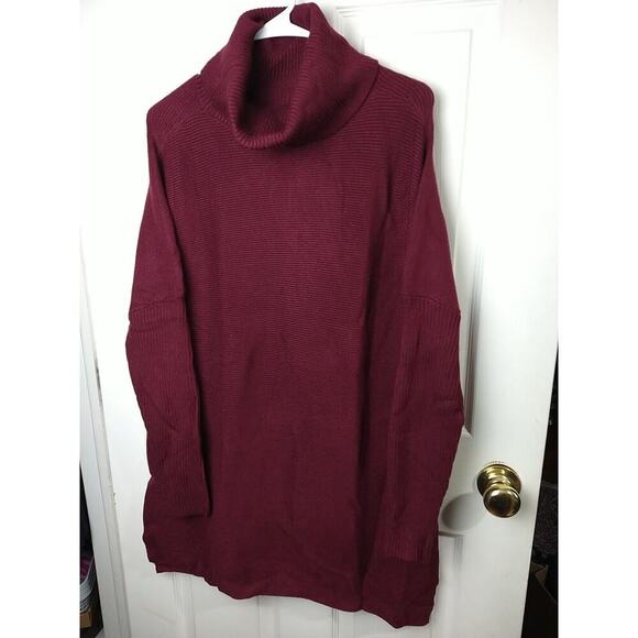 Drrita Woman M Sweater Burgundy Turtleneck Batwing Pullover Hi Low Hem Tunic - Picture 1 of 9